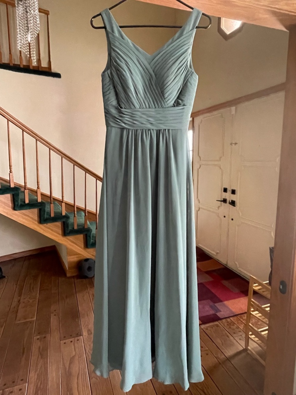 Azazie Sage Green Pleated V-Neck Chiffon Maxi Dress